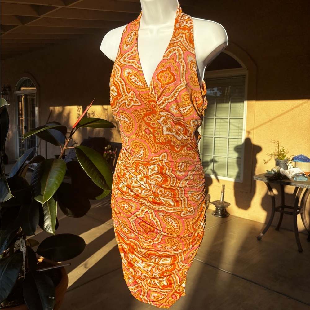 INC International Concepts Orange ruched dress
